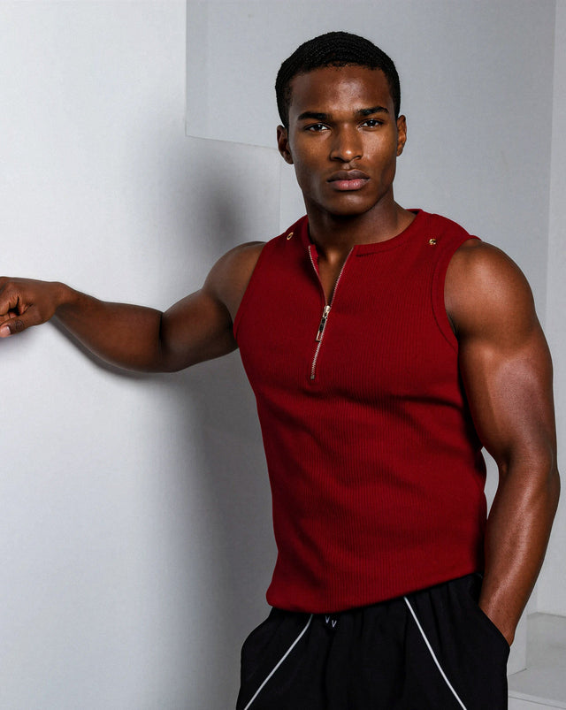 Neo-Urban Zipper Muscle Tank - Merlot