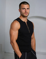 Neo-Urban Zipper Muscle Tank - Black