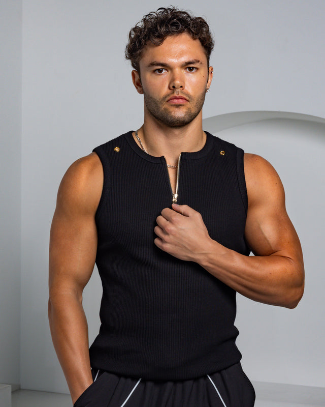Neo-Urban Zipper Muscle Tank - Black