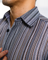 Men's Textured Shirt Classic Fit - Black/Grey Stripes