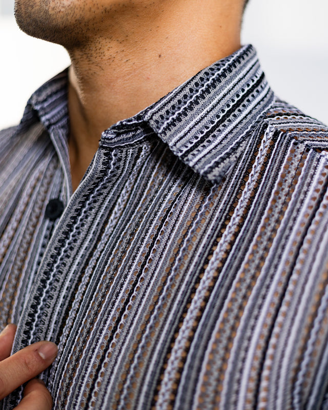 Men's Textured Shirt Classic Fit - Black/Grey Stripes