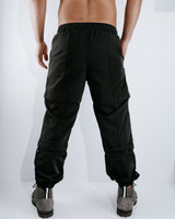 Three Tiered Convertible Cargo Parachute Pants - Black