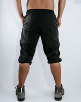 Three Tiered Convertible Cargo Parachute Pants - Black