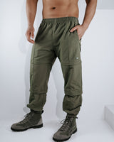 Three Tiered Convertible Cargo Parachute Pants - Army Green