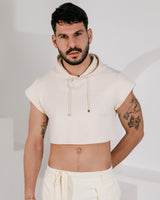 Men’s Cropped Embossed Hoodie - Beige