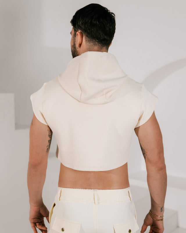 Men’s Cropped Embossed Hoodie - Beige