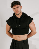 Men’s Cropped Embossed Hoodie - Black