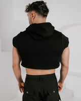 Men’s Cropped Embossed Hoodie - Black