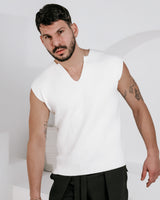 Men’s Oversized Sleeveless Knitted Vest - White