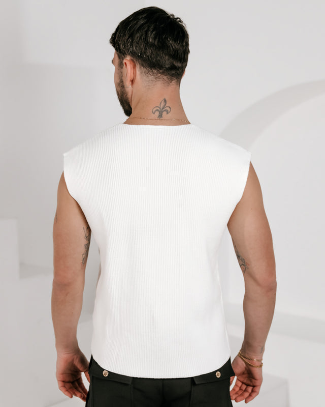 Men’s Oversized Sleeveless Knitted Vest - White