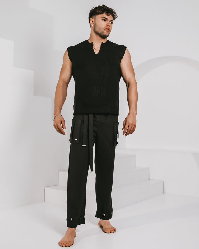 Men’s Oversized Sleeveless Knitted Vest - Black