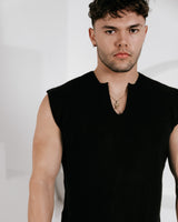 Men’s Oversized Sleeveless Knitted Vest - Black