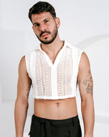 Men’s 100% Cotton Cropped Lace Shirt - White