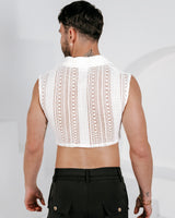 Men’s 100% Cotton Cropped Lace Shirt - White