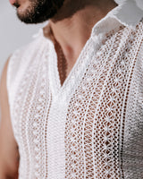 Men’s 100% Cotton Cropped Lace Shirt - White