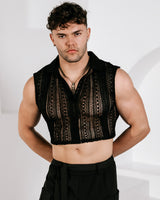 Men’s 100% Cotton Cropped Lace Shirt - Black