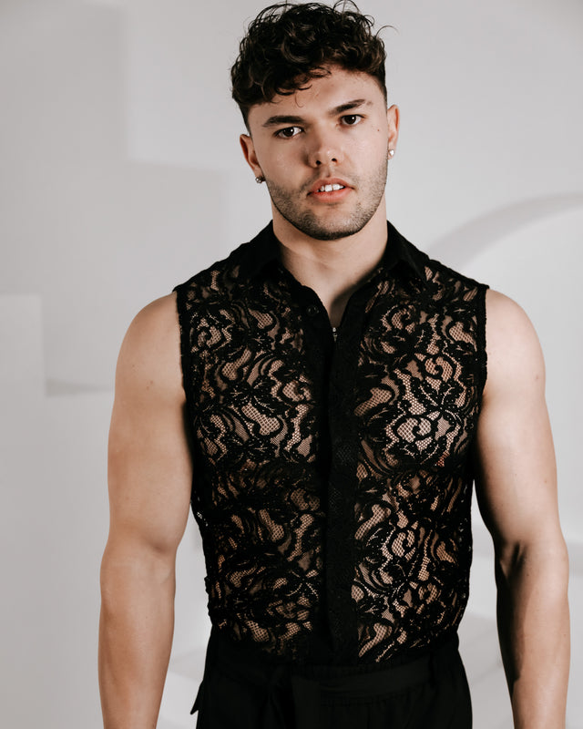 Men’s Sleeveless Lace Shirt - Black