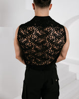 Men’s Sleeveless Lace Shirt - Black