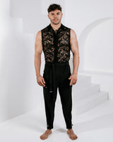 Men’s Sleeveless Lace Shirt - Black