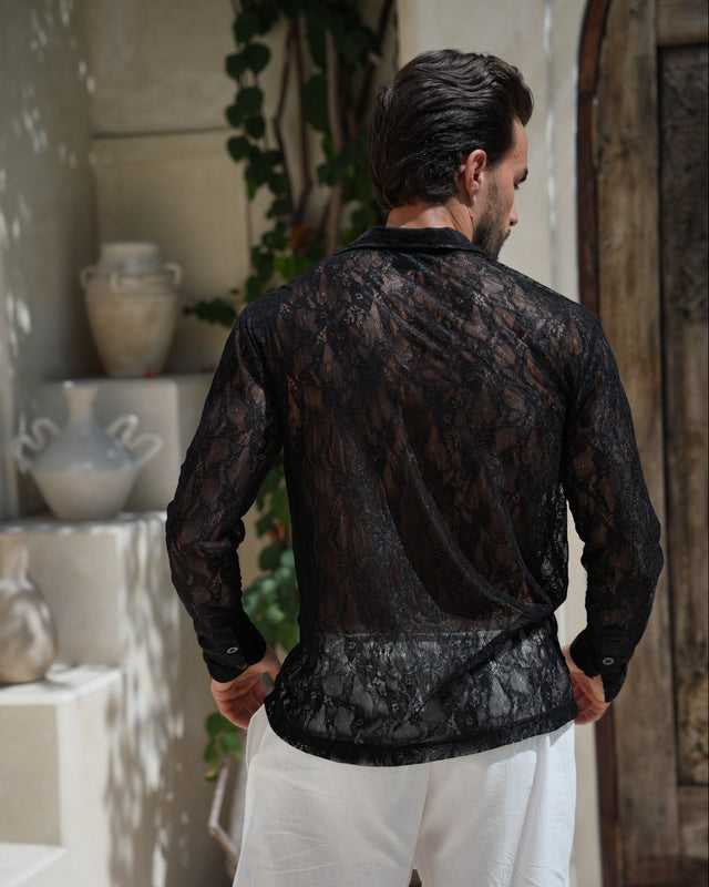 Zion Long Sleeve Ultra-fine Lace Shirt - Black