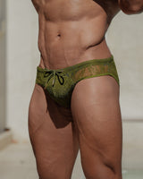 Ultra-fine Lace Enhancing Swim Brief - Army Green