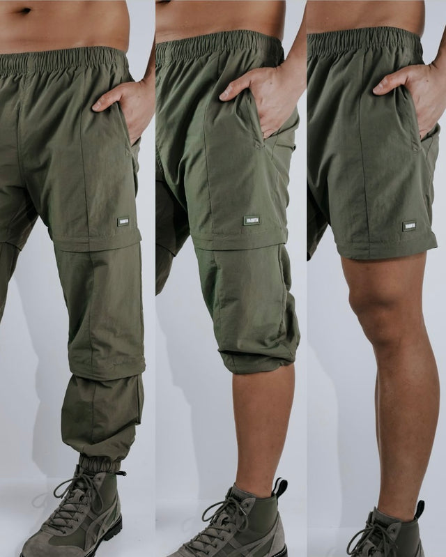 Three Tiered Convertible Cargo Parachute Pants - Army Green