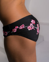 Embroidered Sakura Swim Brief - Black