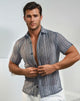 Men's Textured Shirt Classic Fit - Black/Grey Stripes