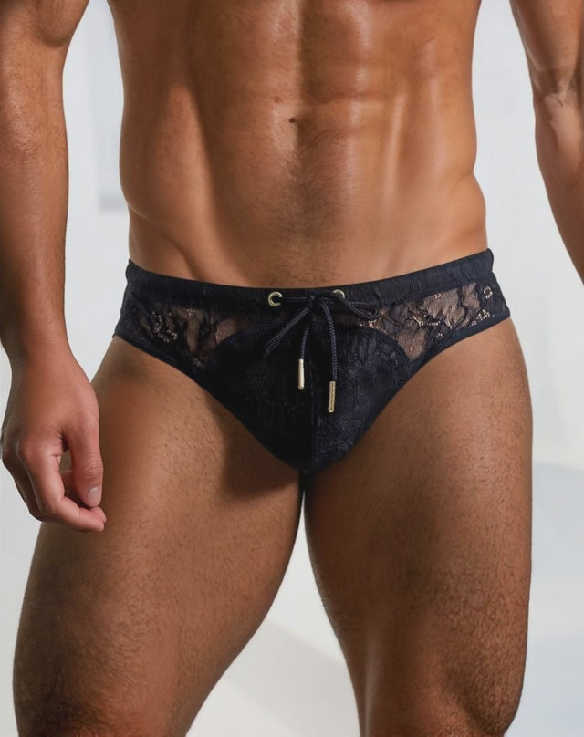 Ultra-fine Black Lace Enhancing Swim Brief