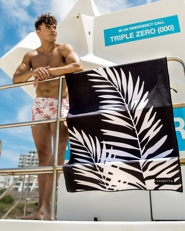 Monochrome Palm Tree - Sand-Free Beach Towel